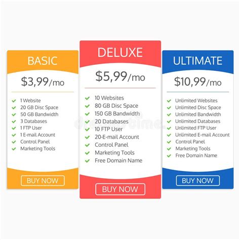 Pricing Table Template Hosting Plans Comparison Banners With Tariff