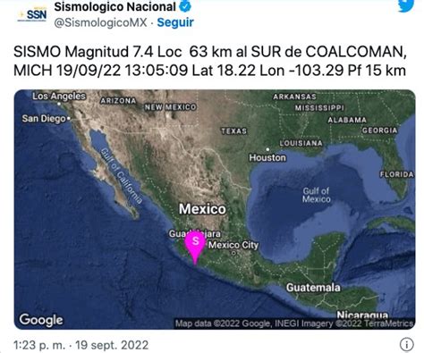 Se Registra Sismo De 7 4 Grados En El Centro Del País Este 19 De