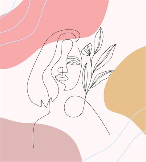 Belle Femme Et Fleurs Dans Un Style Art Minimal B Vecteur Premium