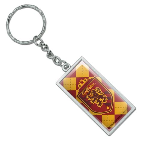 Rectangle Harry Potter Gryffindor Plaid Sigil Keychain In Chrome Plated