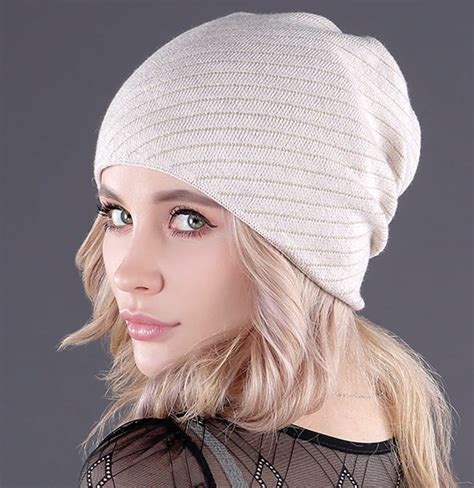 Adriens Shop Soft Cashmere Gold Line Knitted Womens Winter Hat