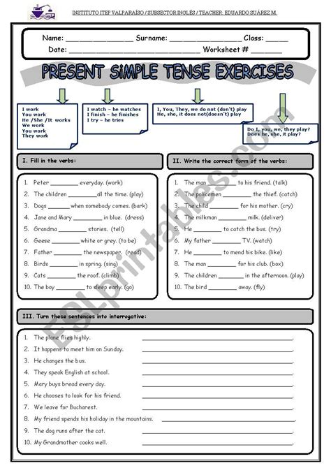 Present Simple Practical Exercises Esl Worksheet By Edu Thoreau Cd6