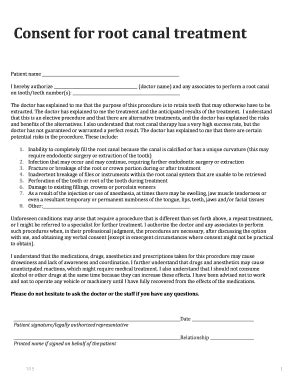 Fillable Online Consent For Root Canal Treatment Fax Email Print