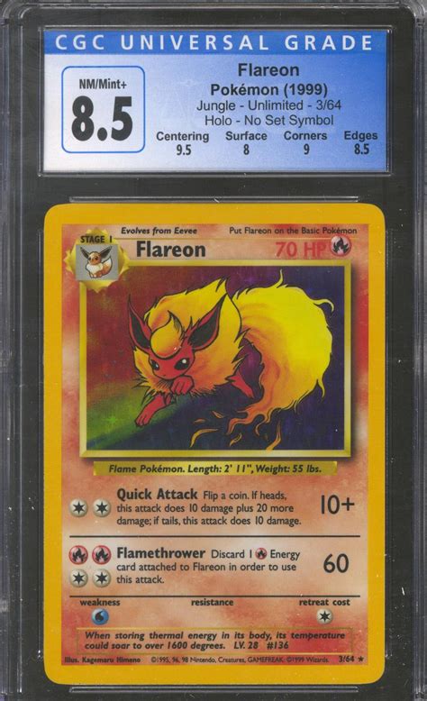 Pokemon Jungle No Set Symbol Flareon 364 Cgc 85 Da Card World