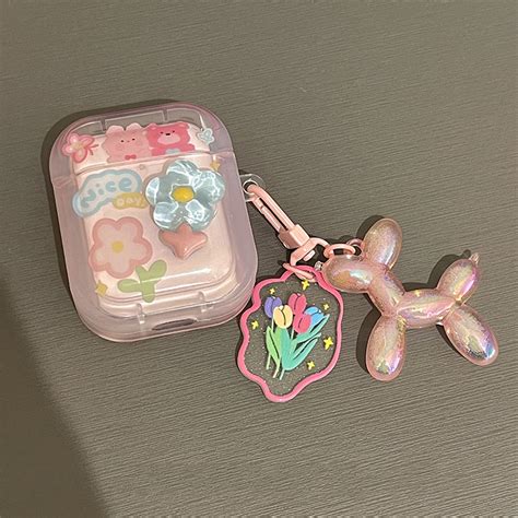 Bonita Funda 3D Con Flor Azul Y Rosa Para Auriculares AirPods 1 2 3 Con