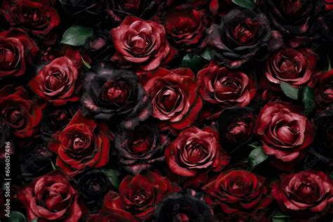 Texture of black red roses. Background of a bouquet of black red roses ...