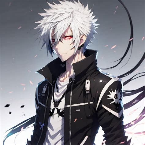 Male Anime Character With White Hair And Red Eyes Generated By Ai