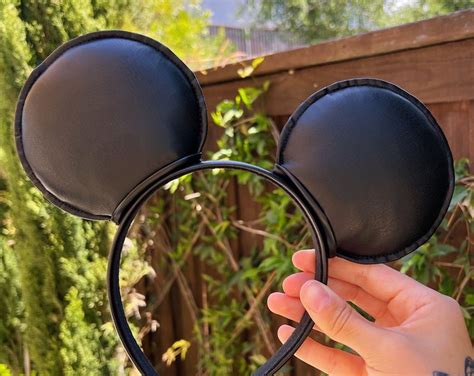 Classic Black Mickey Mouse Ears Black Minnie Ears Black Leather Ears