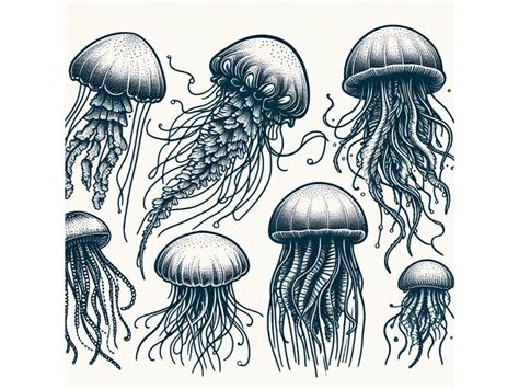 12 Hand Drawn Vector Jellyfish Set By Dianaxstoyanova TheHungryJPEG