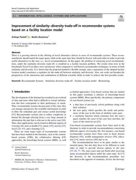 PDF Improvement Of Similaritydiversity Trade Off In Recommender