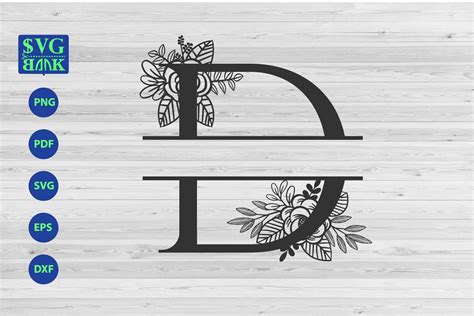 Split Monogram Letter D Svg Alphabet Floral Initial Logo D