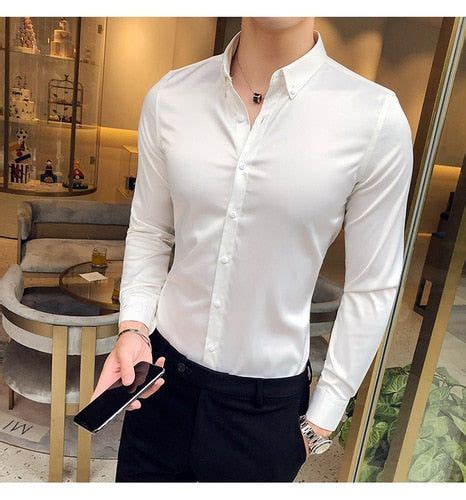 Wiaofellas Men S Shirt Neckline Embroidery Long Sleeve Casual Slim Men