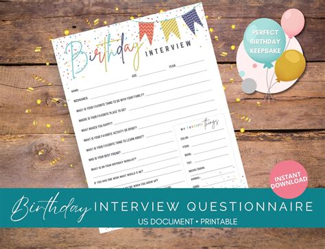 Printable Birthday Interview Questionnaire Kids Birthday Interview