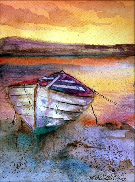 Watercolor Painting Art By Krzysztof Kowalski Boat Art Watercolor