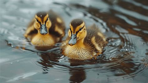 A Vertical Shot Of Cute Ducks Swimming In A Lake Wild Ducks In Nature