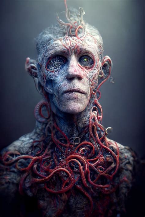 Prompthunt Humanoid Creature With Tentacles And Fibers Red Eyes