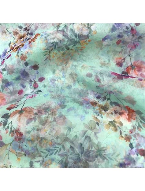 Light Sea Green Organza Floral Printed Fabric Saroj Fabrics