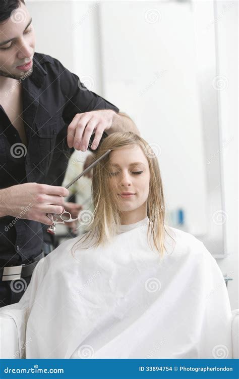 Woman Getting Haircut By Hairdresser Vector Illustration