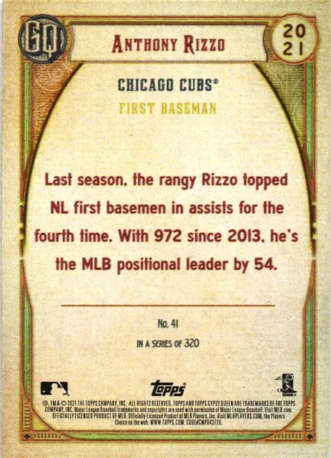 Topps Gypsy Queen Anthony Rizzo Ebay