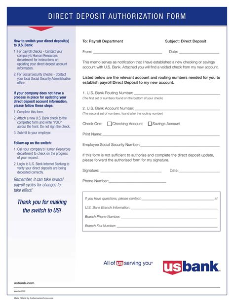 Free Printable Direct Deposit Authorization Form Templates Pdf