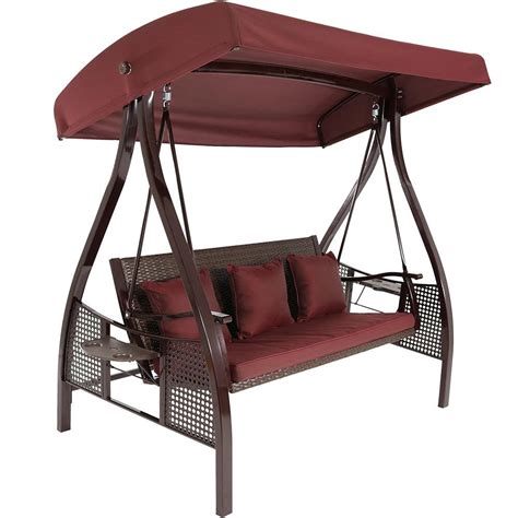 Sunnydaze Decor Deluxe Steel Frame Porch Swing With Maroon Cushion