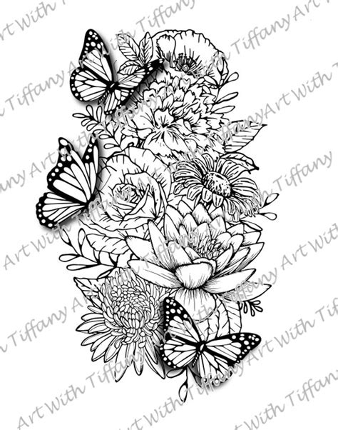 Digital File Floral Butterfly Tattoo Design Flowers And Etsy