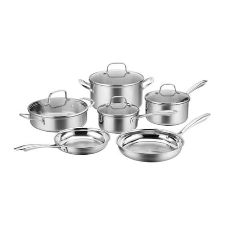 Cuisinart Tri Ply 10 Piece Stainless Steel Cookware Set With Glass Lids Ptp 10 The Home Depot