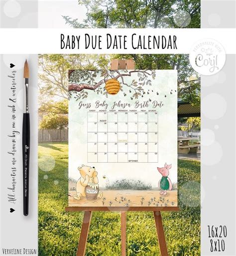 Editable Classic Winnie The Pooh Baby Due Date Calendar 1 Guess Baby S