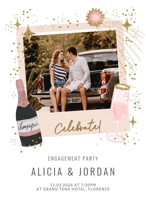 Polaroid Champagne Engagement Party Invitation Template Greetings