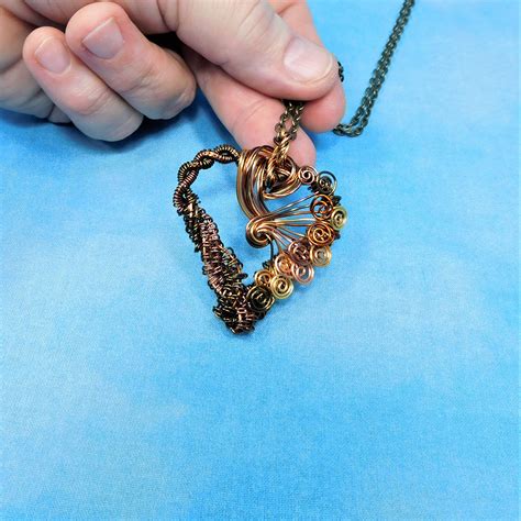 Rustic Copper Heart Necklace Unique Woven Wire Wrapped Copper Heart