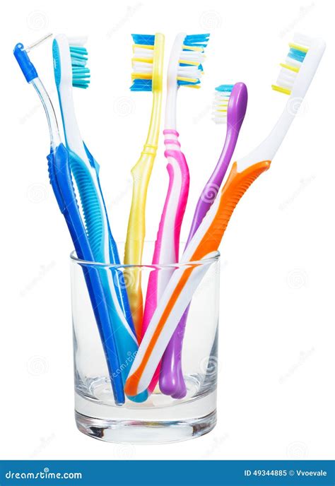 Toothbrushes And Interdental Brush In Clear Glass Stock Image Image