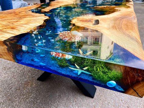 Custom Poplar Wood River Blue Green Tropical Design Aquarium Epoxy Table Resin Table Dining