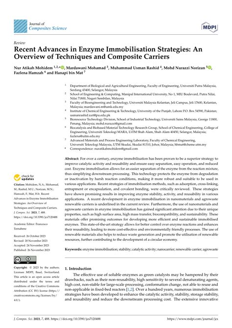 PDF Recent Advances In Enzyme Immobilisation Strategies An Overview