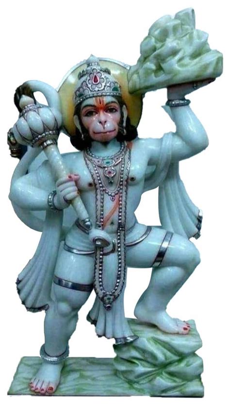 White And Golden 12inch Worship Marble Lord Hanuman Statues For Temple