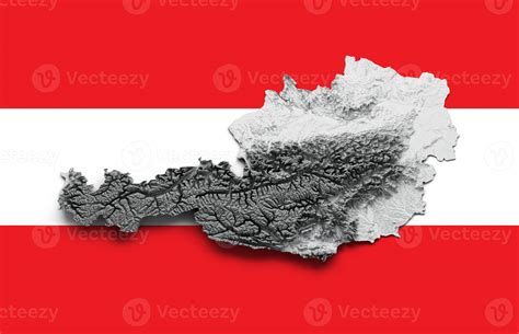 Austria Map Flag Shaded Relief Black And White Color Height Map On