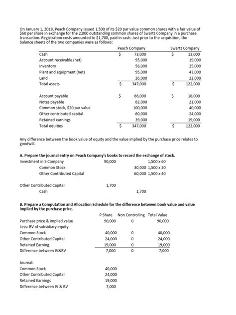 Consolidated Financial Statement Excercise 3 4 Pdf Book Value Equity Finance