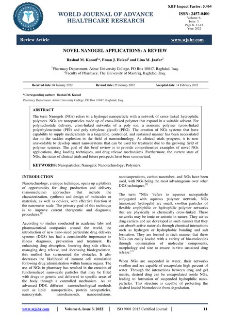 (PDF) NOVEL NANOGEL APPLICATIONS: A REVIEW