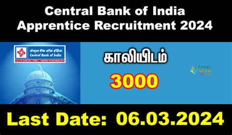 Central Bank Of India Apprentice Recruitment 2024 For 3000 Posts Apply