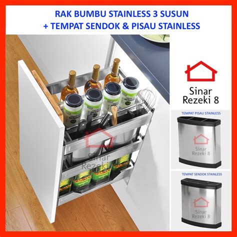 Jual Rak Tarik Stainless Baleno Bumbu Botol Pisau Sendok Panci Dapur