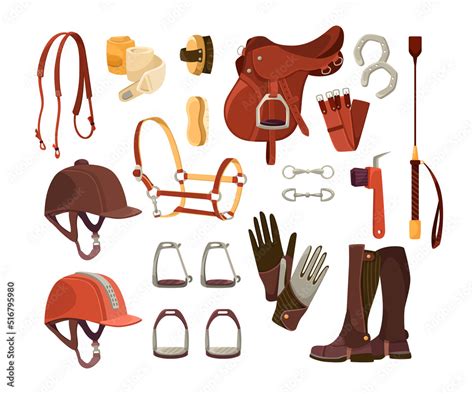 Equestrian Sport Accessories Cartoon Illustration Set Equipment For