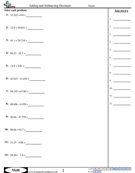 Adding And Subtracting Decimal Worksheets Printable Word Searches