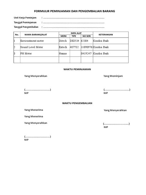 Formulir Peminjaman Dan Pengembalian Barang Pdf