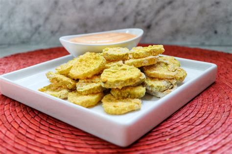 Lighter Air Fryer Fried Pickles With Sriracha Mayo Recipe Fab Everyday