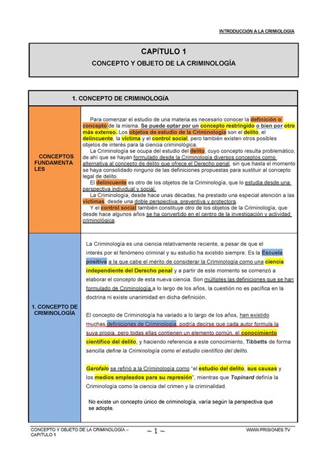 Capitulo Apuntes Concepto Y Objeto De La Criminolog A Capitulo