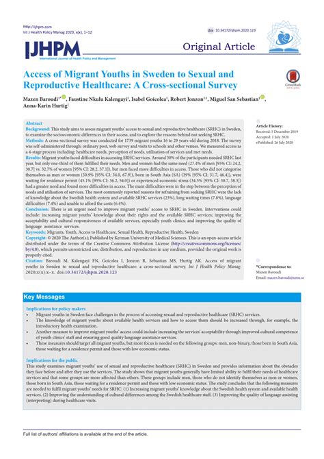 Pdf Access Of Migrant Youths In Sweden To Sexual And Reproductive