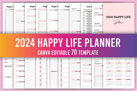 Editable 2024 Happy Life Planner Canva Gráfico Por Nr Creative Shop · Creative Fabrica