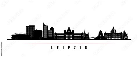 Leipzig Skyline Horizontal Banner Black And White Silhouette Of