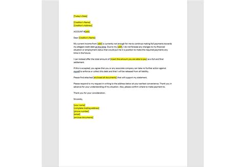 Credit Card Debt Settlement Letter Template, Debt Settlement Letter ...