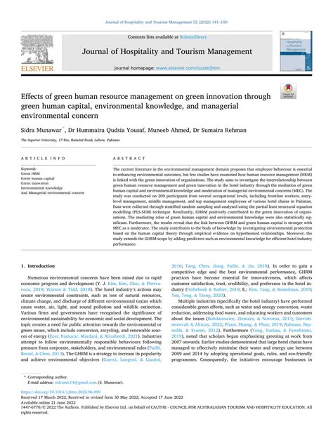 Pdf Effects Of Green Human Resource Management On Green Innovation Through Green Human Capital