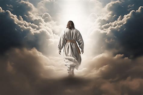 Premium AI Image A Painting Of Jesus Walking In The Clouds